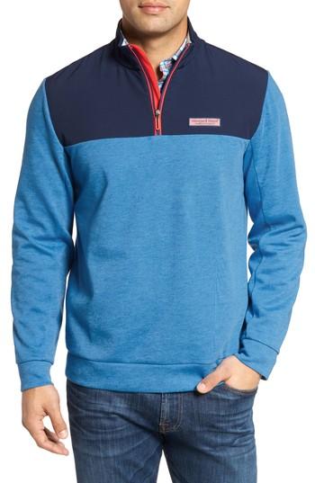 Men's Vineyard Vines Shep Mesh Performance Yoke Quarter Zip Pullover, Size - Blue