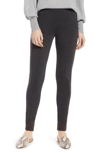 Petite Women's Halogen Seamed Ponte Knit Leggings P - Grey