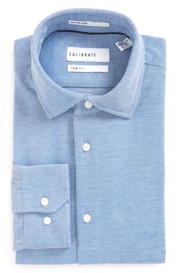 Men's Calibrate Trim Fit Knit Dress Shirt .5 32/33 - Blue