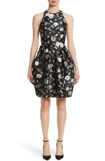 Women's Carmen Marc Valvo Embellished Applique Floral Jacquard Cocktail Dress