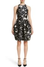 Women's Carmen Marc Valvo Embellished Applique Floral Jacquard Cocktail Dress
