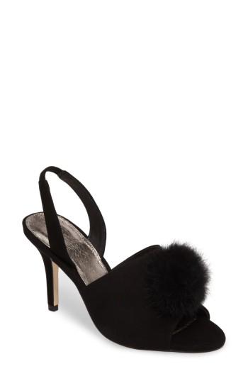 Women's Adrianna Papell Alecia Genuine Rabbit Fur Pompom Sandal M - Black