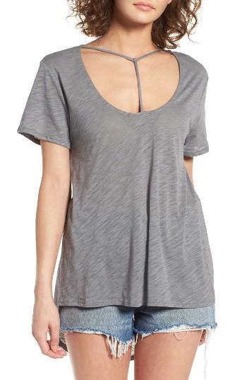 Women's Bp. T-strap Short Sleeve Tee, Size - Grey