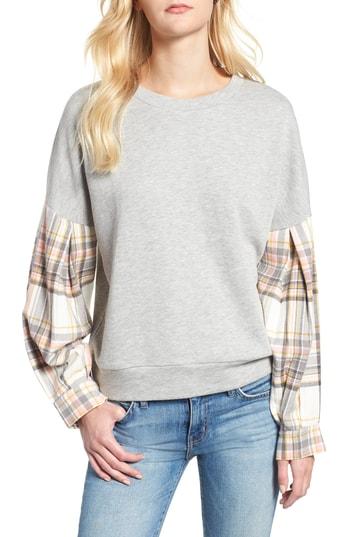 Women's Caslon Flannel Sleeve Sweatshirt - Grey