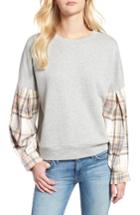Women's Caslon Flannel Sleeve Sweatshirt - Grey