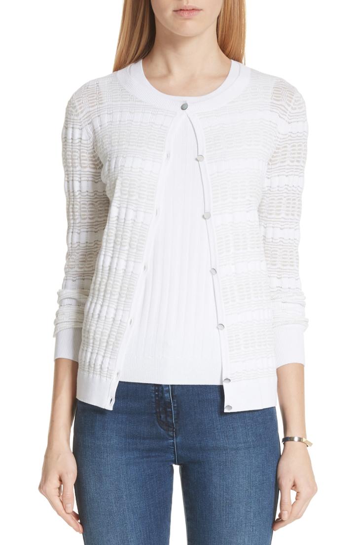 Women's St. John Collection Monica Sheer Knit Cardigan - White