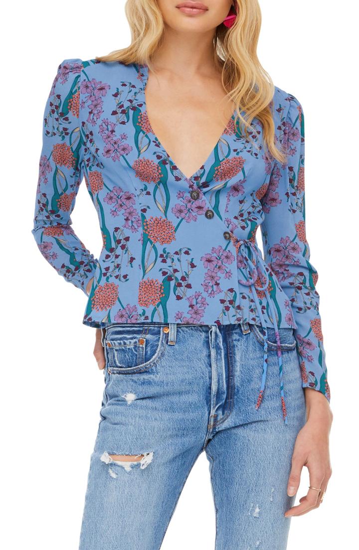 Women's Astr The Label Faade Wrap Top - Blue