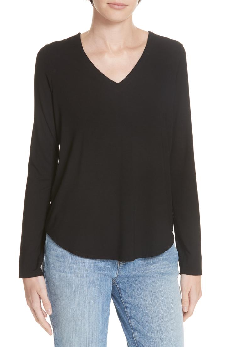 Women's Eileen Fisher V-neck Jersey Tee - Black