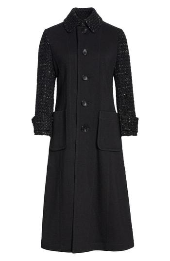 Women's Tricot Comme Des Garcons Wool & Tweed Combo Long Knit Coat - Black