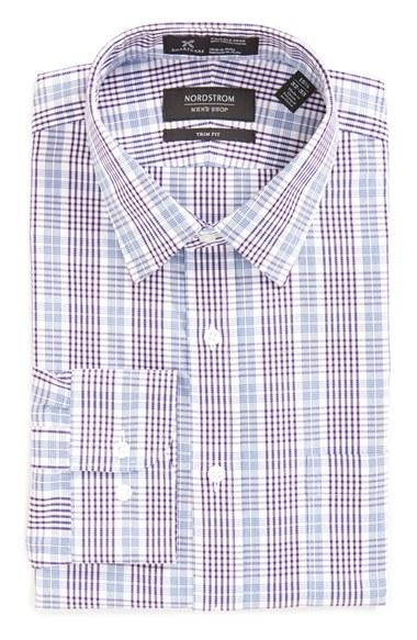 Men's Nordstrom Men's Shop Smartcare(tm) Trim Fit Plaid Dress Shirt .5 32/33 - Purple