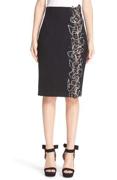 Women's Versace Lace Insert Stretch Cady Pencil Skirt