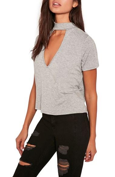 Women's Missguided Choker Tee Us / 6 Uk - Grey