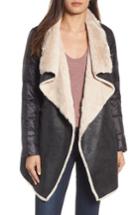 Women's Bcbgeneration Mixed Media Faux Shearling Puffer Jacket - Black