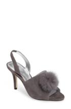 Women's Adrianna Papell Alecia Genuine Rabbit Fur Pompom Sandal .5 M - Grey