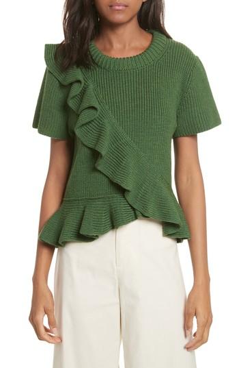 Women's Sea Ruffle Wool Sweater - Green