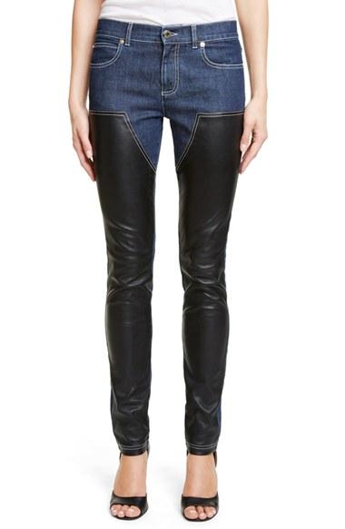 Women's Givenchy Bonded Leather Trim Jeans Us / 38 Fr - Blue