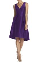 Women's Alfred Sung Satin High/low Fit & Flare Dress - Purple (online Only)