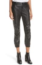 Women's Nili Lotan French Military Leather Crop Pants - Black