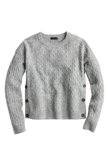 Women's J.crew Cable Knit Sweater With Buttons, Size - Grey