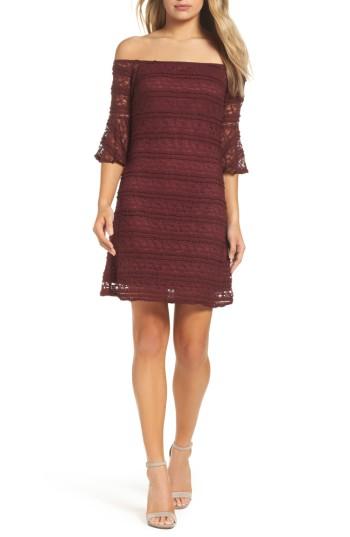 Women's Nsr Off The Shoulder Lace Dress - Burgundy