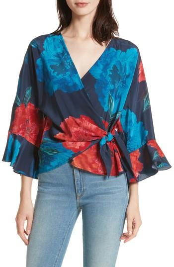 Women's Tracy Reese Floral Surplice Silk Blouse - Black