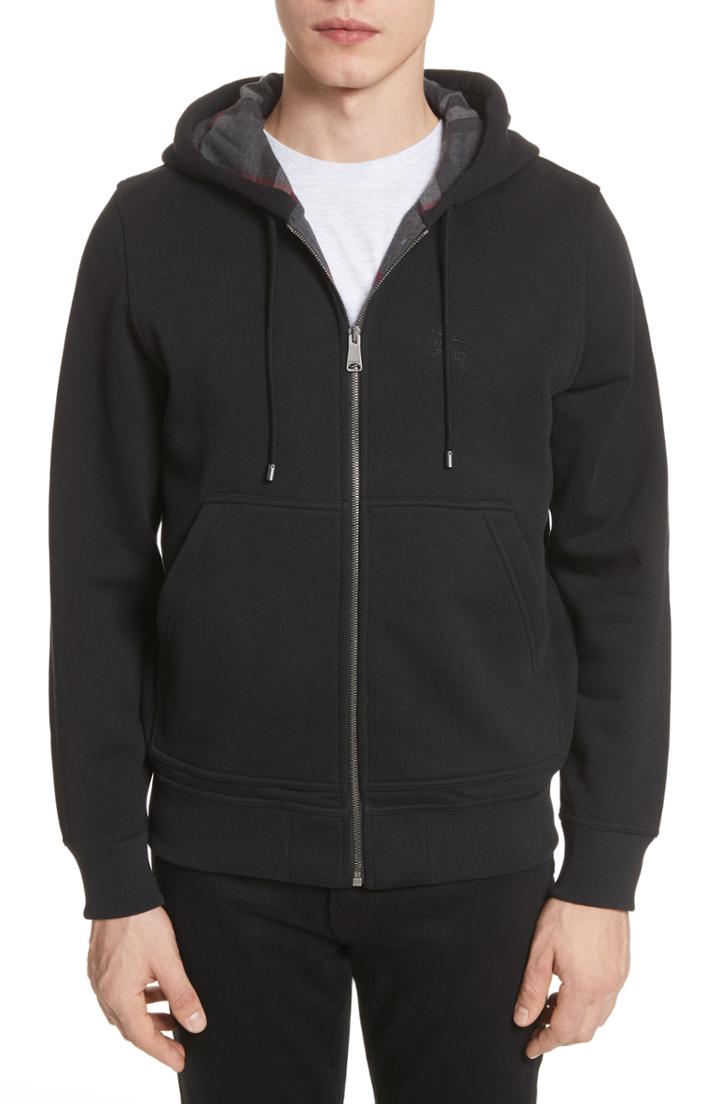 Men's Burberry Fordson Fleece Hoodie, Size - Black