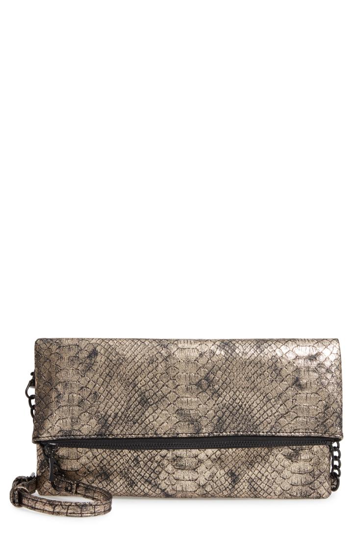 Sole Society Snake Embossed Faux Leather Clutch - Metallic