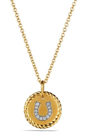 Women's David Yurman 'cable Collectibles' Horseshoe Charm Necklace With Diamonds In Gold
