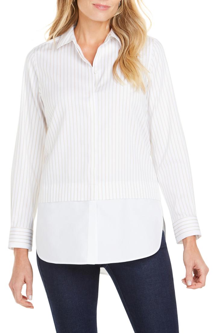 Women's Foxcroft Giselle Layered Look Stripe Shirt - Beige