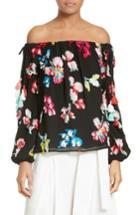 Women's Tanya Taylor Tessa Embroidered Silk Chiffon Off The Shoulder Top