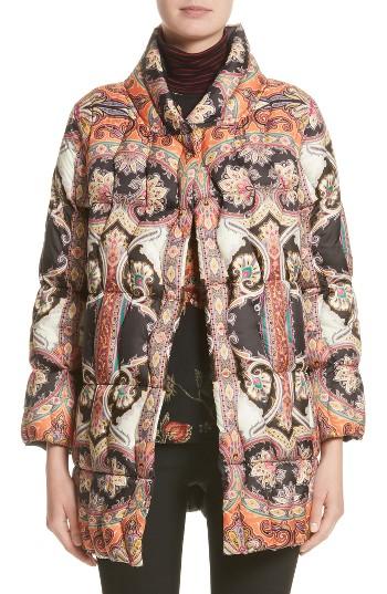 Women's Etro Suzani Paisley Print Puffer Jacket Us / 40 It - Black