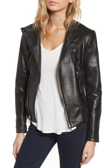 Women's Vince Camuto Leather Bomber Jacket - Black