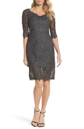 Women's La Femme Lace Sheath Dress - Metallic