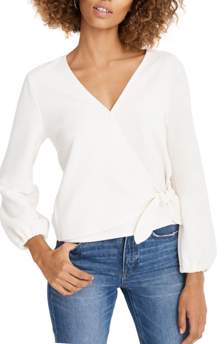 Women's Madewell Texture & Thread Crepe Wrap Top - White