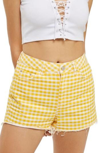 Women's Topshop Gingham Mom Shorts Us (fits Like 0) - Yellow