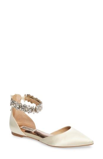 Women s Badgley Mischka Morgen Ankle Strap Flat M Ivory LookMazing