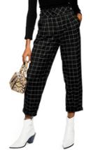Women's Topshop Windowpane Deep Waistband Cropped Trousers Us (fits Like 16-18) - Black