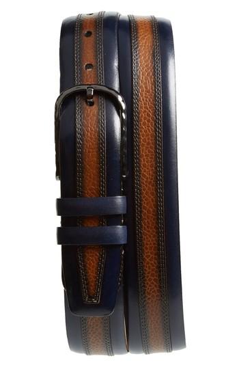 Men's Mezlan Palma Leather Belt - Blue/ Tan