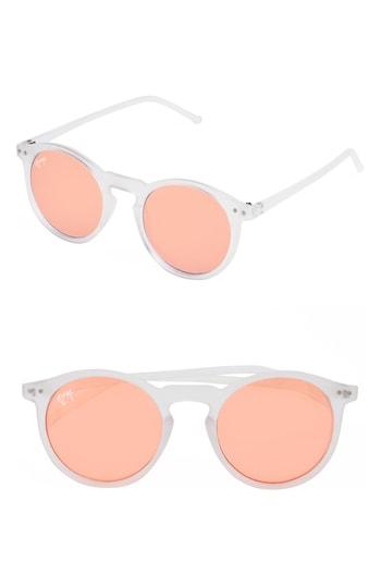 Women's Nem 50mm Mirrored Round Sunglasses - Clear Sky Blue/ Red Tint