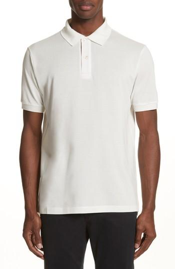 Men's Paul Smith Stripe Placket Pique Polo - White