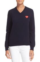 Women's Comme Des Garcons 'play' Wool V-neck Pullover - Blue