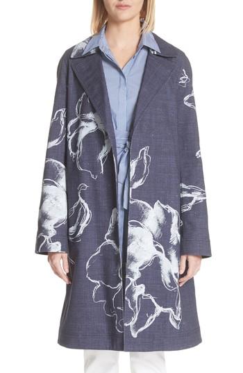 Women's Lafayette 148 New York Dina Desert Bloom Trench Coat, Size - Blue