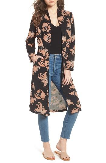 Women's Scotch & Soda Floral Print Drape Duster Jacket - Black