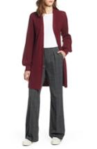 Women's Halogen Long Blouson Sleeve Cardigan - Burgundy