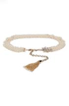Women's St. John Collection Swarovski Pearl & Crystal Tassel Belt, Size - Gold