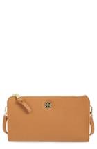 Tory Burch 'robinson' Pebbled Leather Crossbody Wallet - Brown