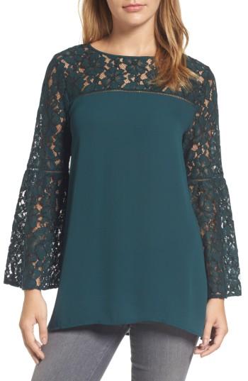 Women's Halogen Lace Bell Sleeve Top - Green