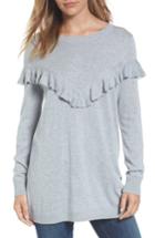 Women's Halogen Ruffle Yoke Tunic Sweater - Grey