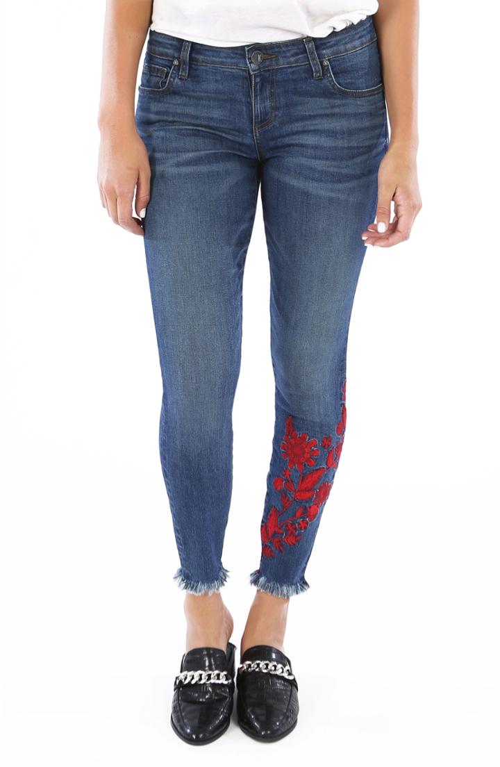 Women's Kut From The Kloth Connie Embroidered Ankle Skinny Jeans