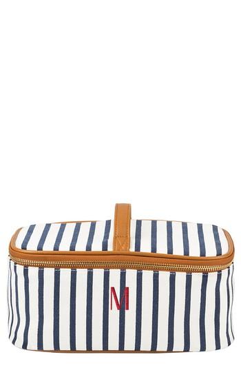 Cathy's Concepts Monogram Stripe Canvas Cosmetics Case, Size - Blue M